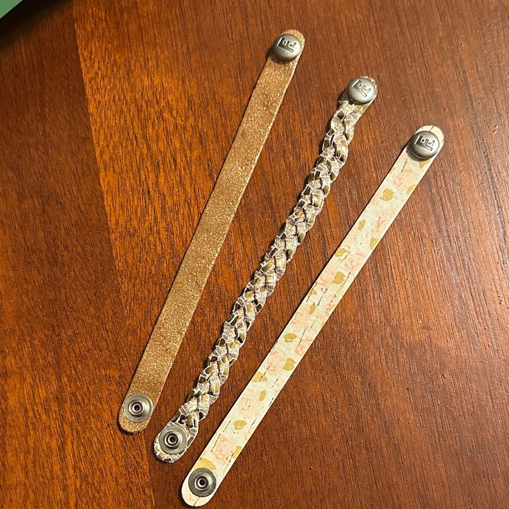 Copper/gold, Gold Leather and Cream Floral Cork Bracelet Trio